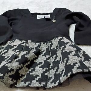 Chic Kids Dress with Black Top and Houndstooth Skirt